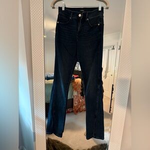 Women's Express Dark Blue Jeans with front slit on bottom of jeans